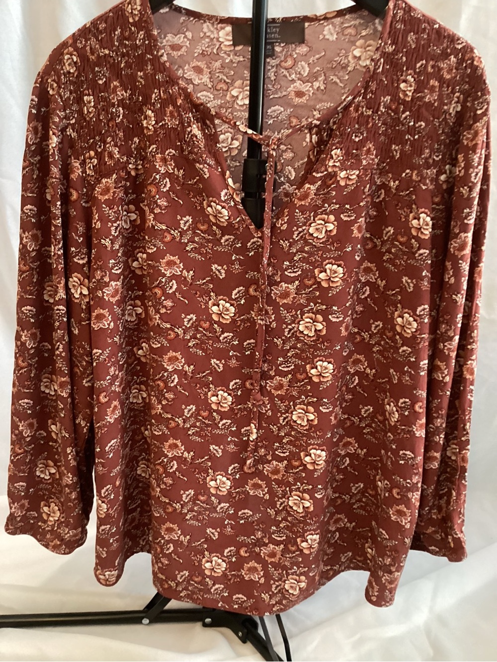 Tie-Neck Floral Peasant Tunic in Rust by Lucky Brand
